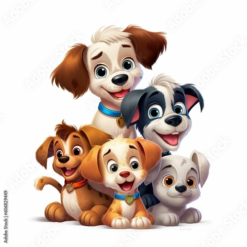 Cartoon Cute Puppies on White Background. Generative ai