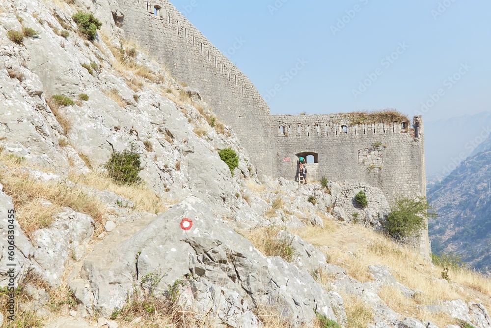 Ascending Kotor Fortress in Kotor, Montenegro