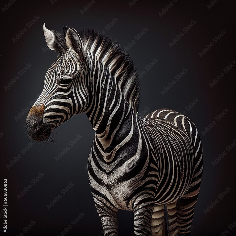 Fototapeta premium Wild animal zebra on black background illustration cartoon style ai generated ia generative
