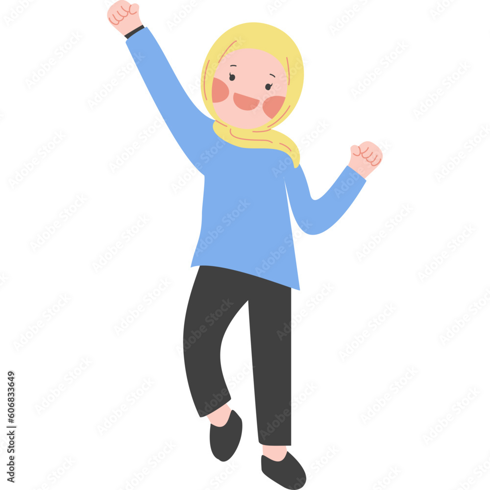 Cute Muslim Women Happy Jump Cute Muslim Women Happy Jump