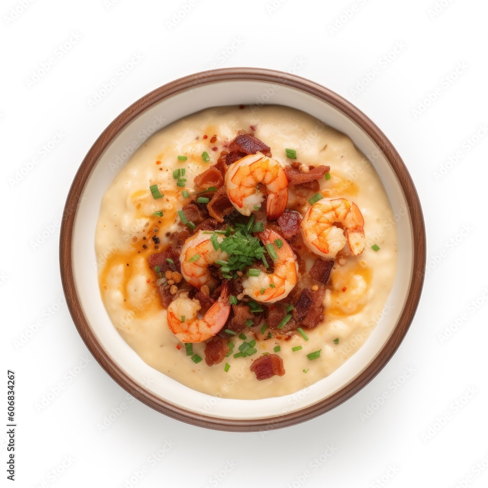 Shrimp and Grits isolated on white background. Generative AI Shrimp and Grits isolated on white background. Generative AI