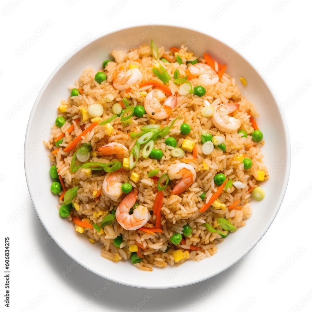 Shrimp Fried Rice isolated on white background. Generative AI Shrimp Fried Rice isolated on white background. Generative AI