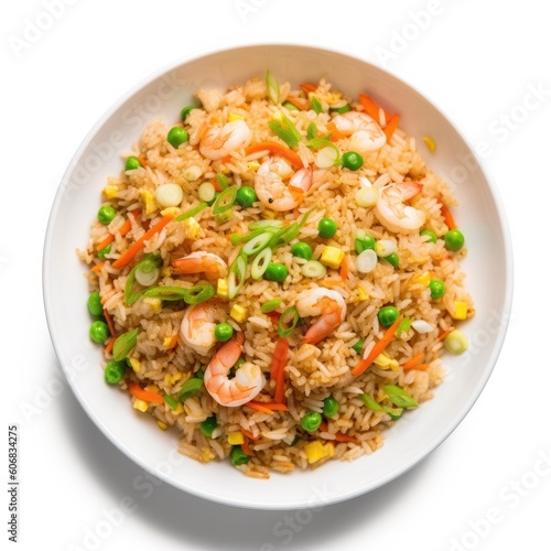 Shrimp Fried Rice isolated on white background. Generative AI