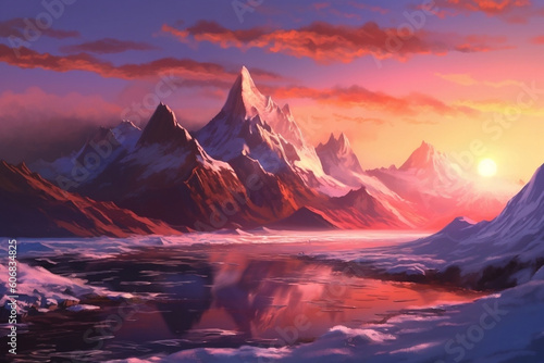 Sunrise Splendor: Majestic Mountain Peaks - Breathtaking Landscape Masterpieces - Scenery - Illustration