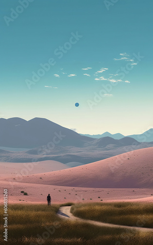 Light blue sky and mountain in imagination. Generative AI illustrations