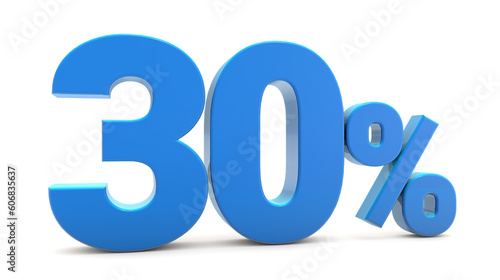 30 percentage sign isolated on white background. 30 percent off 3d. 30 percent sign. 3D rendering.