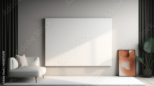 Modern Interior Design with Blank Mockup Frame Poster  3D Render  3D Illustration