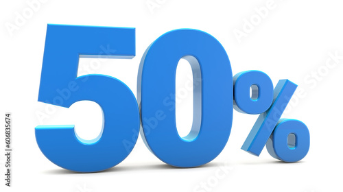 50 percentage sign isolated on white background. 50 percent off 3d. 50 percent sign. 3D rendering.