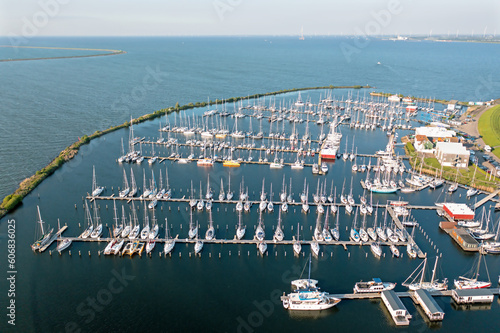 Aerial from the harbor from Lelystad at the IJsselmeer in the Netherlands