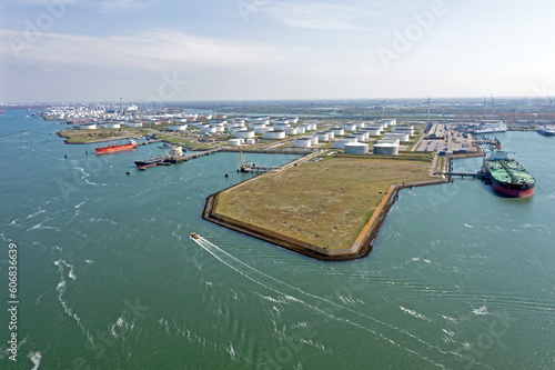 Aerial from industry in the Rotterdam harbor in the Netherlands photo