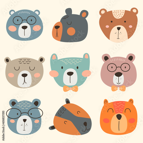 Vector cute hand drawn bear in scandinavian style illustration animal clipart collection 