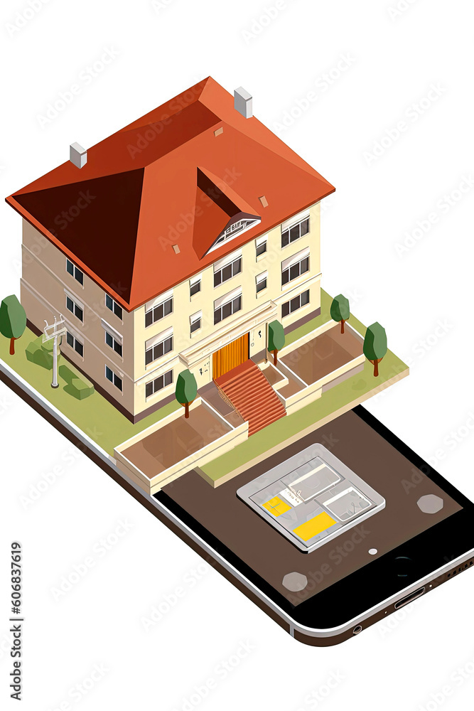 Generative AI Vector illustration of search estate online with AI, use Smartphone with plain background Generative AI Vector illustration of search estate online with AI, use Smartphone with plain background