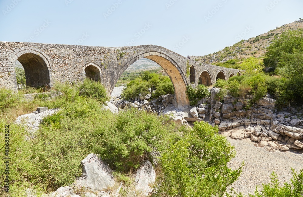 The historic Ottoman-era Mesi bridge outside of Shkoder, Albania