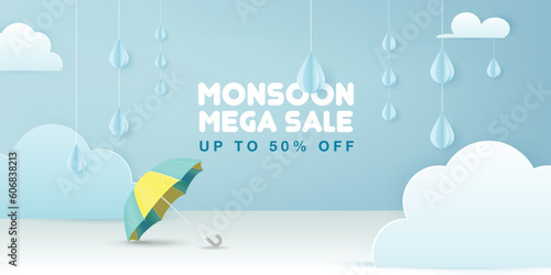 Modern minimal monsoon sale banner template.  photo