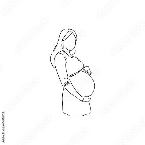 Vector illustration. Silhouette of a pregnant woman. One line art.