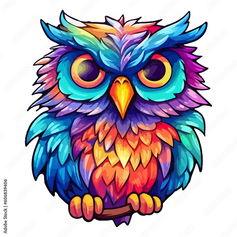 Colorful Owl pop art style, Owl Sticker, pastel cute colors Colorful Owl pop art style, Owl Sticker, pastel cute colors