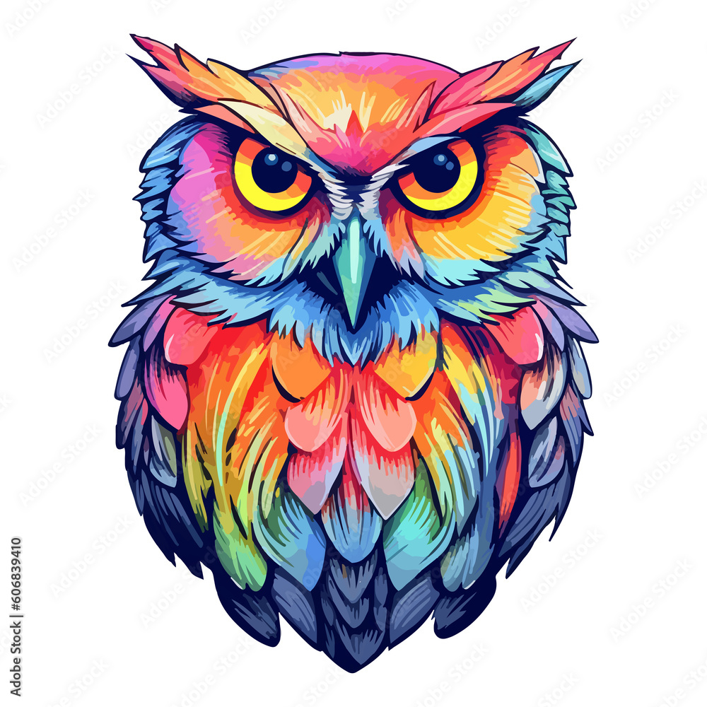 Obraz premium Colorful Owl pop art style, Owl Sticker, pastel cute colors