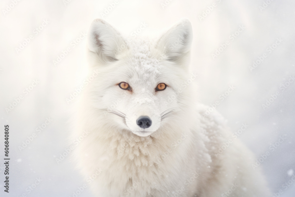 Portrait of a white fox under the snow. Generative AI Portrait of a white fox under the snow. Generative AI