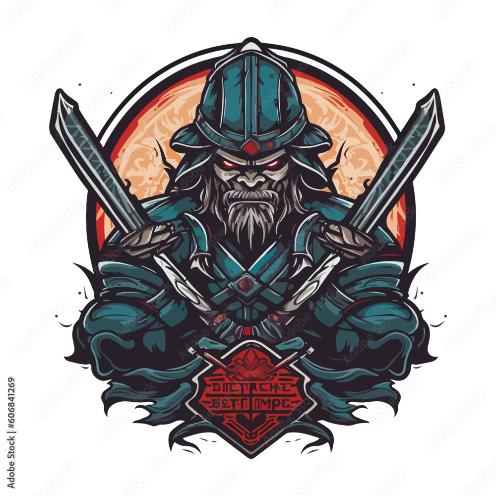 Asian Japanese samurai warrior esport gaming vector mascot logo template