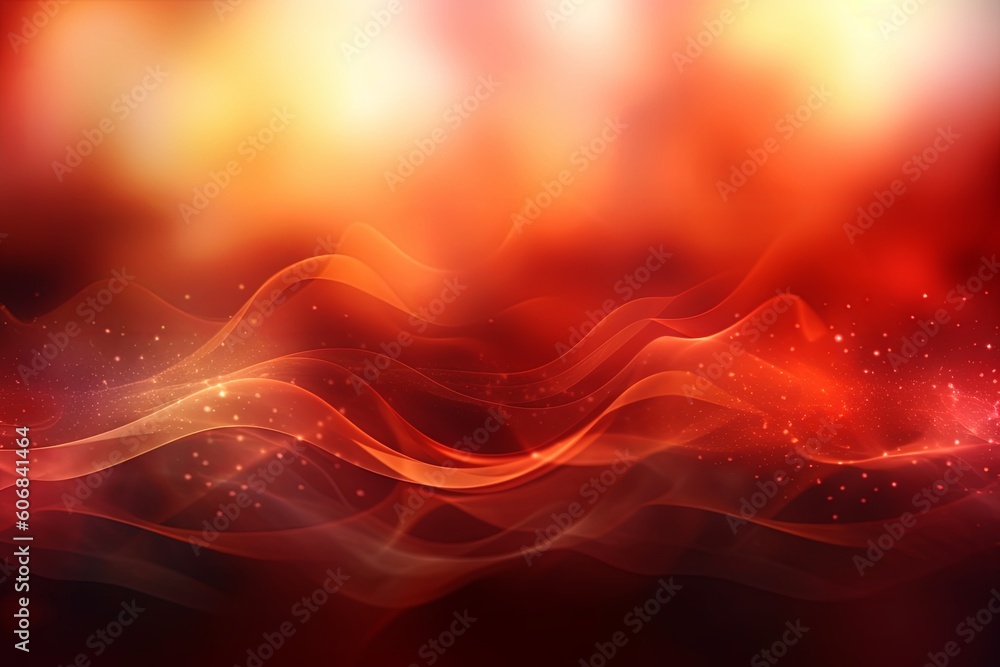 Abstract red colors gradient bokeh glowing light wave background. Generative AI