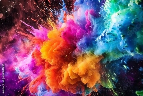 Abstract rainbow holi colorful paint splash background. Generative AI