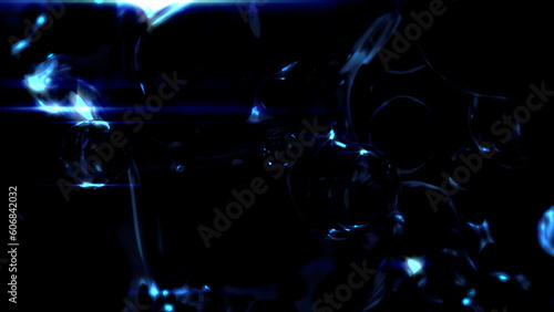 electric blue shining gauzy film spheres on black - abstract 3D illustration