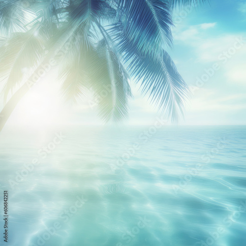 a palm tree and sunray in the beach background AI Generated © Adito