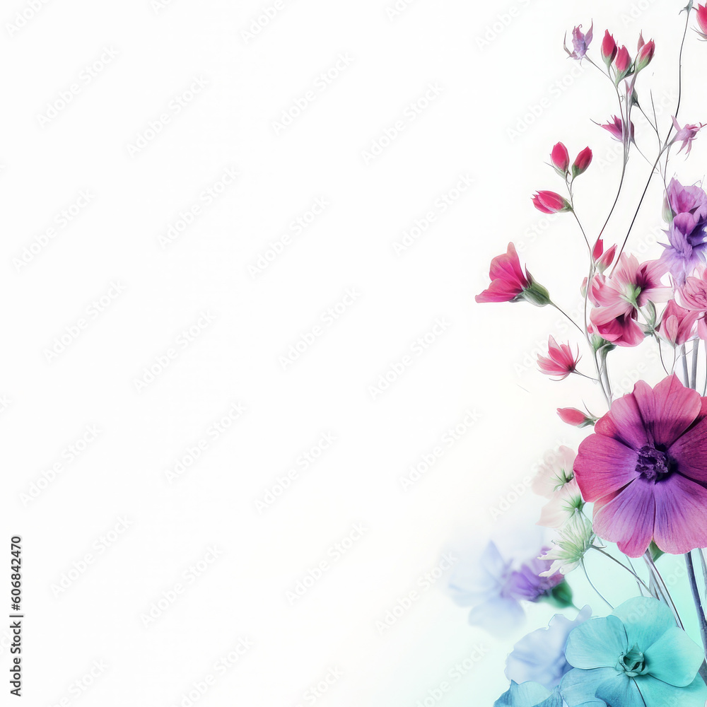pink and blue flowers decorate a white background AI Generated pink and blue flowers decorate a white background AI Generated