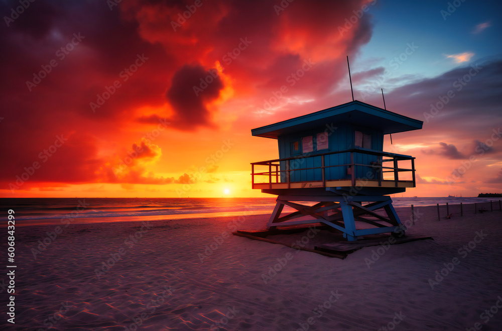 the sunset in miami beach, florida