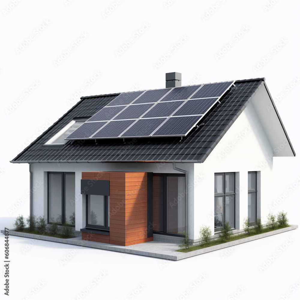 Photovoltaic system, solar power system on a house, white background Ai generated Photovoltaic system, solar power system on a house, white background Ai generated