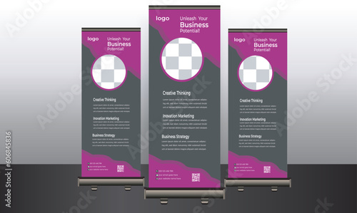 Modern and colorful fluid style abstract roll up banner template.