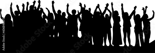 People isolated silhouette. Vector border decoration. Conceptual illustration of meeting, protest, revolution, sport fans or music concert.
