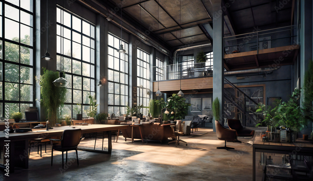 a modern office space with a high ceiling a modern office space with a high ceiling