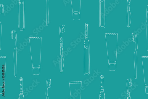 Vector seamless dental pattern with line icons. Vector illustration Toothbrush seamless pattern doodle outline vector.