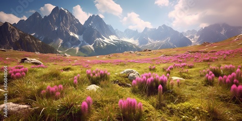 AI Generated. AI Generative.  Swiss alps pecae calm landscape adventure vibe. Graphic Art photo