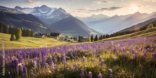 AI Generated. AI Generative.  Swiss alps pecae calm landscape adventure vibe. Graphic Art