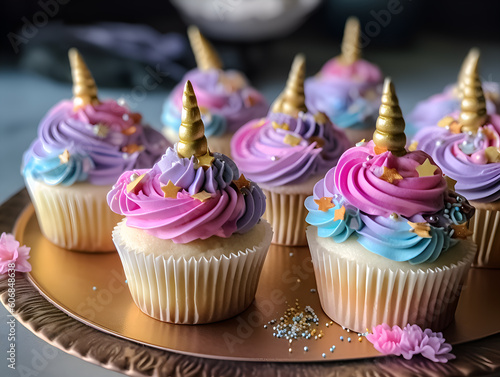 Cute unicorn theme cupcakes. Ai generated © Kiyan