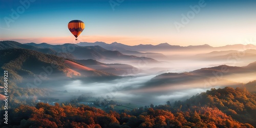 AI Generated. AI Generative.  Hot air ballon fly in Thailand Chiang Mai mountain. Graphic Art