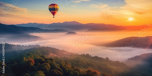 AI Generated. AI Generative.  Hot air ballon fly in Thailand Chiang Mai mountain. Graphic Art © AkimD