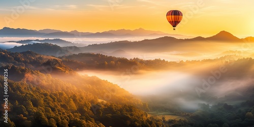 AI Generated. AI Generative. Hot air ballon fly in Thailand Chiang Mai mountain. Graphic Art