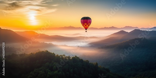 AI Generated. AI Generative.  Hot air ballon fly in Thailand Chiang Mai mountain. Graphic Art © AkimD