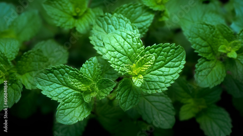Peppermint leaves in the garden. Mint leaves close up.