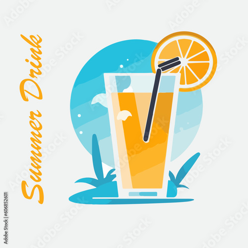 glass of orange juice, summer drink vector