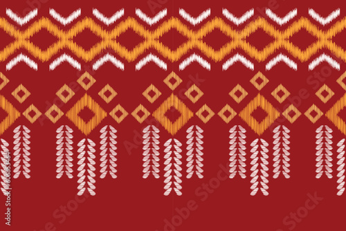 Ethnic Ikat fabric pattern geometric style.African Ikat embroidery Ethnic oriental pattern red background. Abstract,vector,illustration.For texture,clothing,scraf,decoration,carpet,silk.