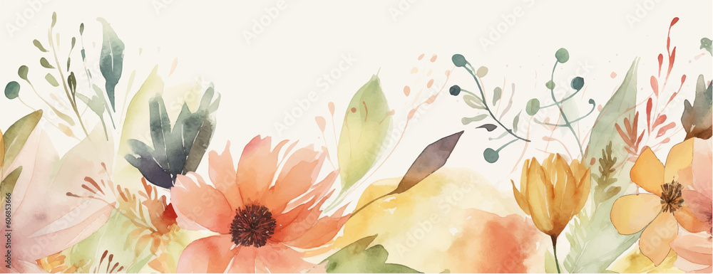 Floral watercolor illustration, desgn mockup 
