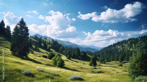 Summer landscape in mountains and the blue sky