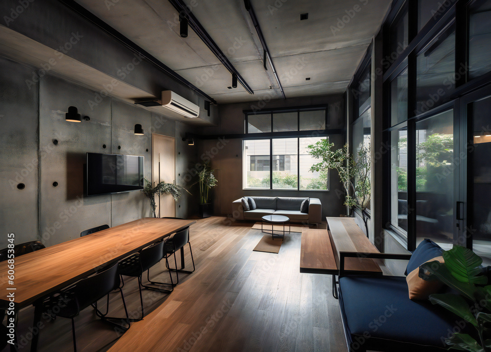 an airy space and a large monitor hung on the wall an airy space and a large monitor hung on the wall
