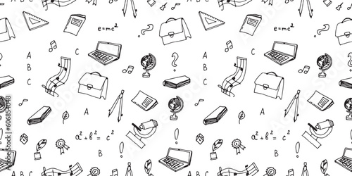 Seamless pattern of doodle school badges.School education. Let's go back to school doodle drawing. Vector