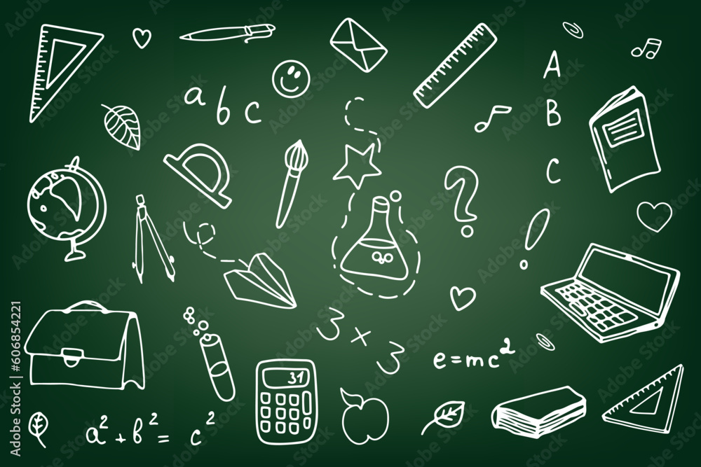 Background of school icons in doodle style. School education. Back to school doodle drawing. Background of school icons in doodle style. School education. Back to school doodle drawing.