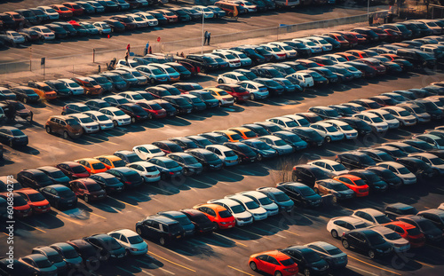 parking lot with lots of parked cars